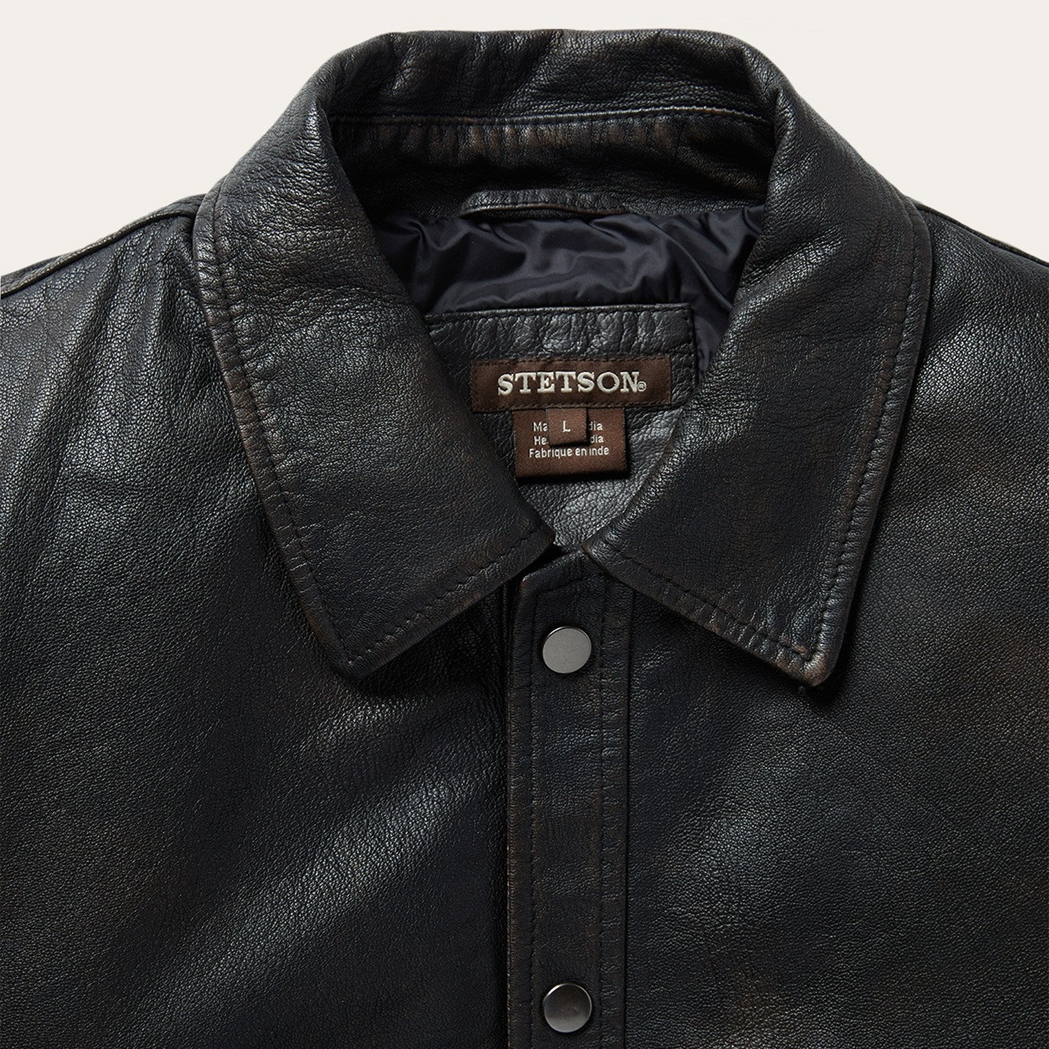 Snap Front Leather Jacket | Stetson Brown