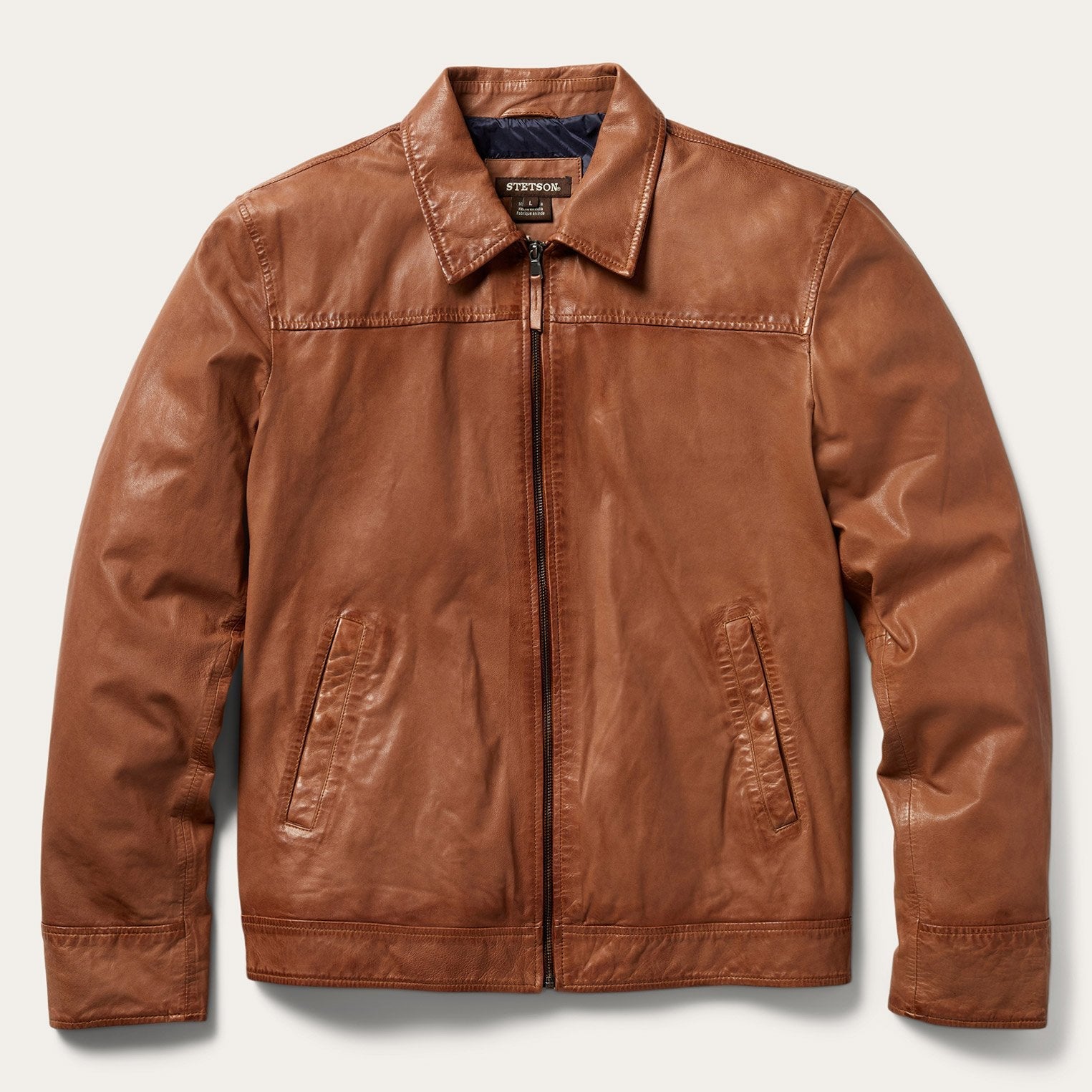 Zip-Front Lightweight Leather Jacket | Stetson Brown