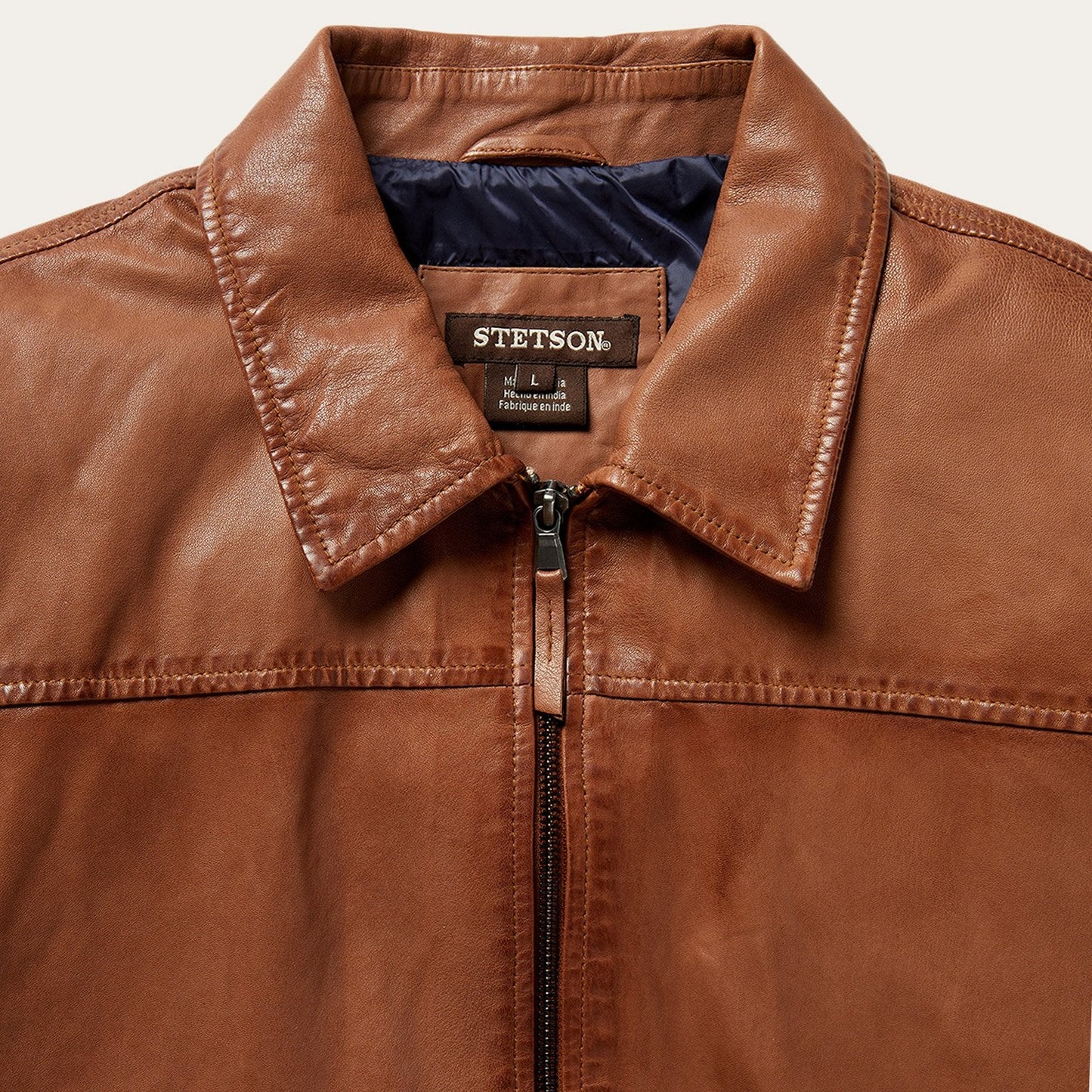 Zip-Front Lightweight Leather Jacket | Stetson Brown