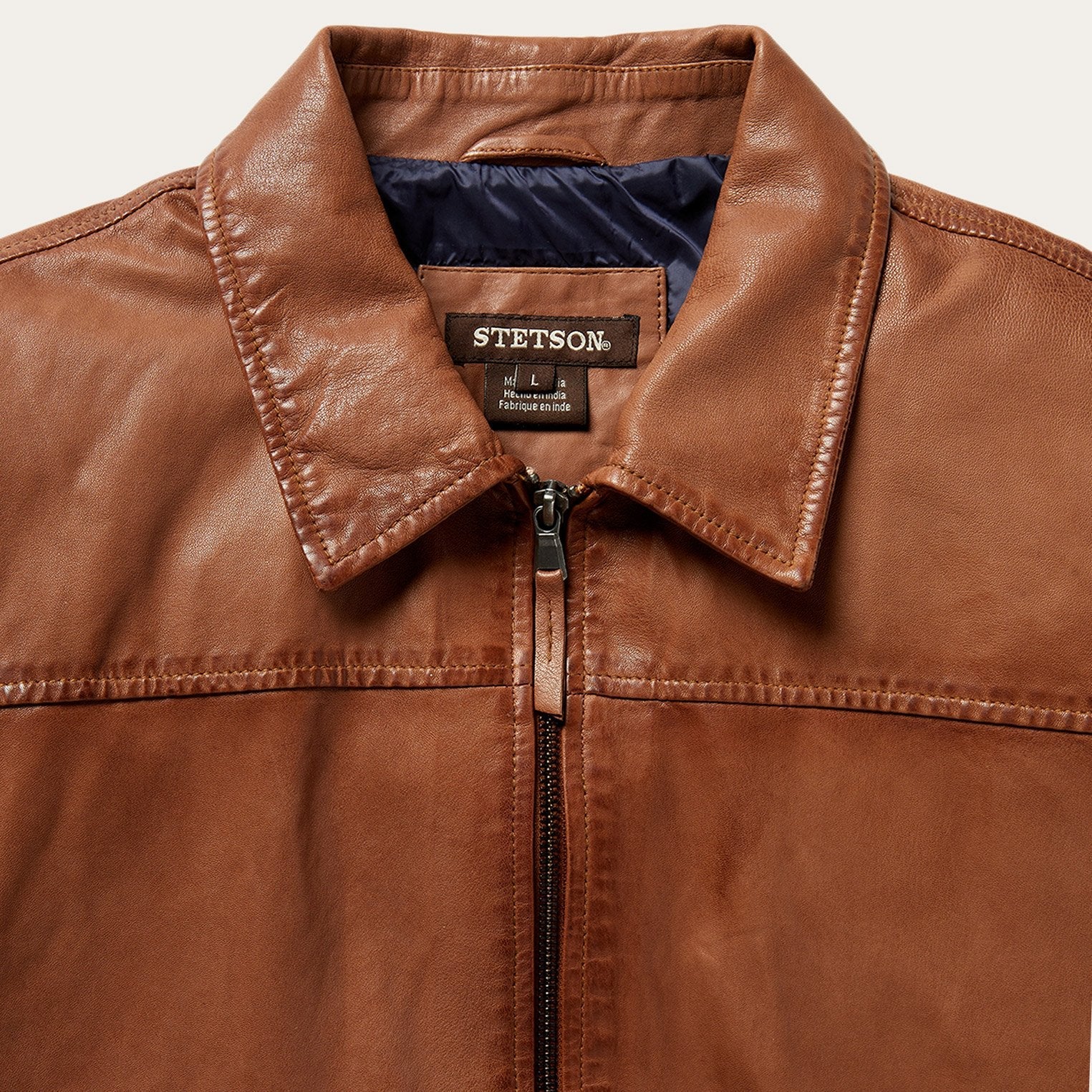 Zip-Front Lightweight Leather Jacket | Stetson Brown