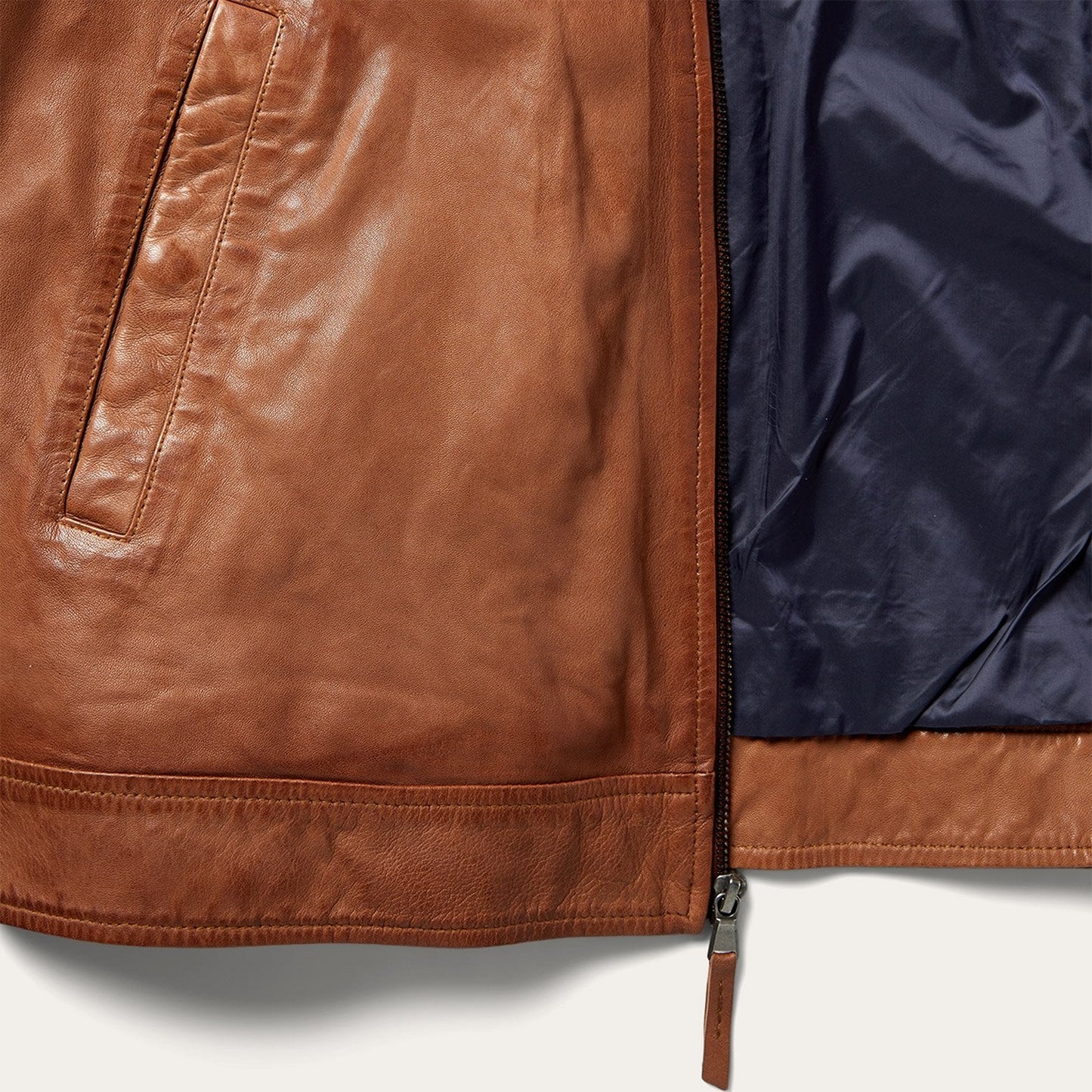 Zip-Front Lightweight Leather Jacket | Stetson Brown
