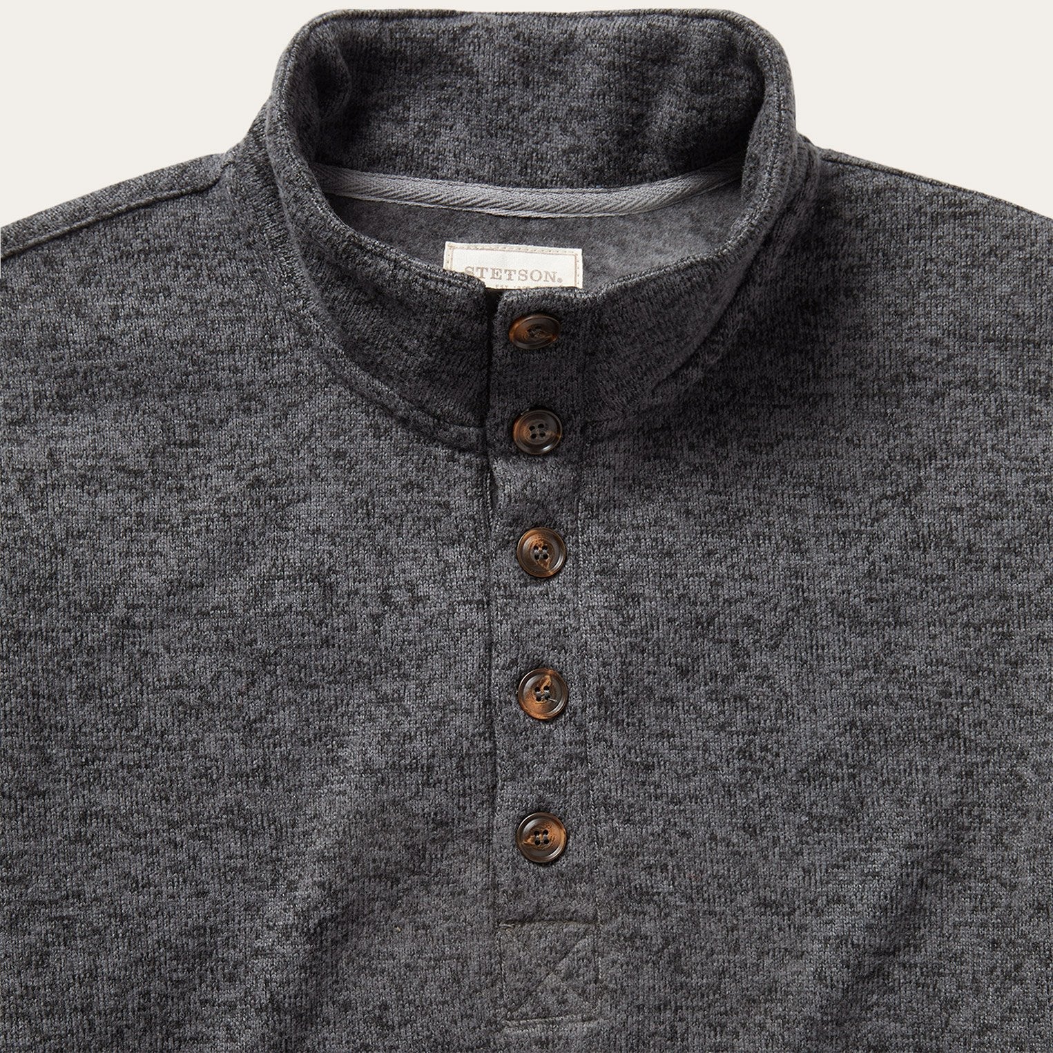 Button-Front Grey Pullover Knit Sweater | Stetson Grey