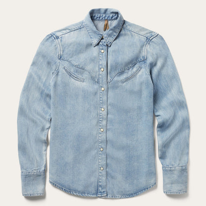 Curved Yoke Western Denim Shirt | Stetson Blue