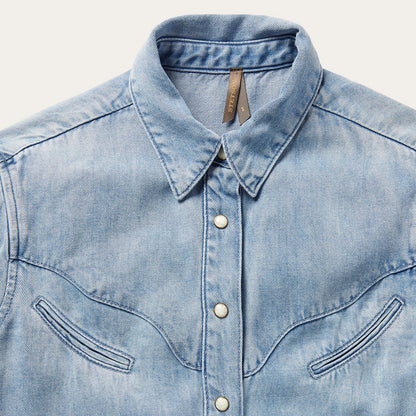 Curved Yoke Western Denim Shirt | Stetson Blue