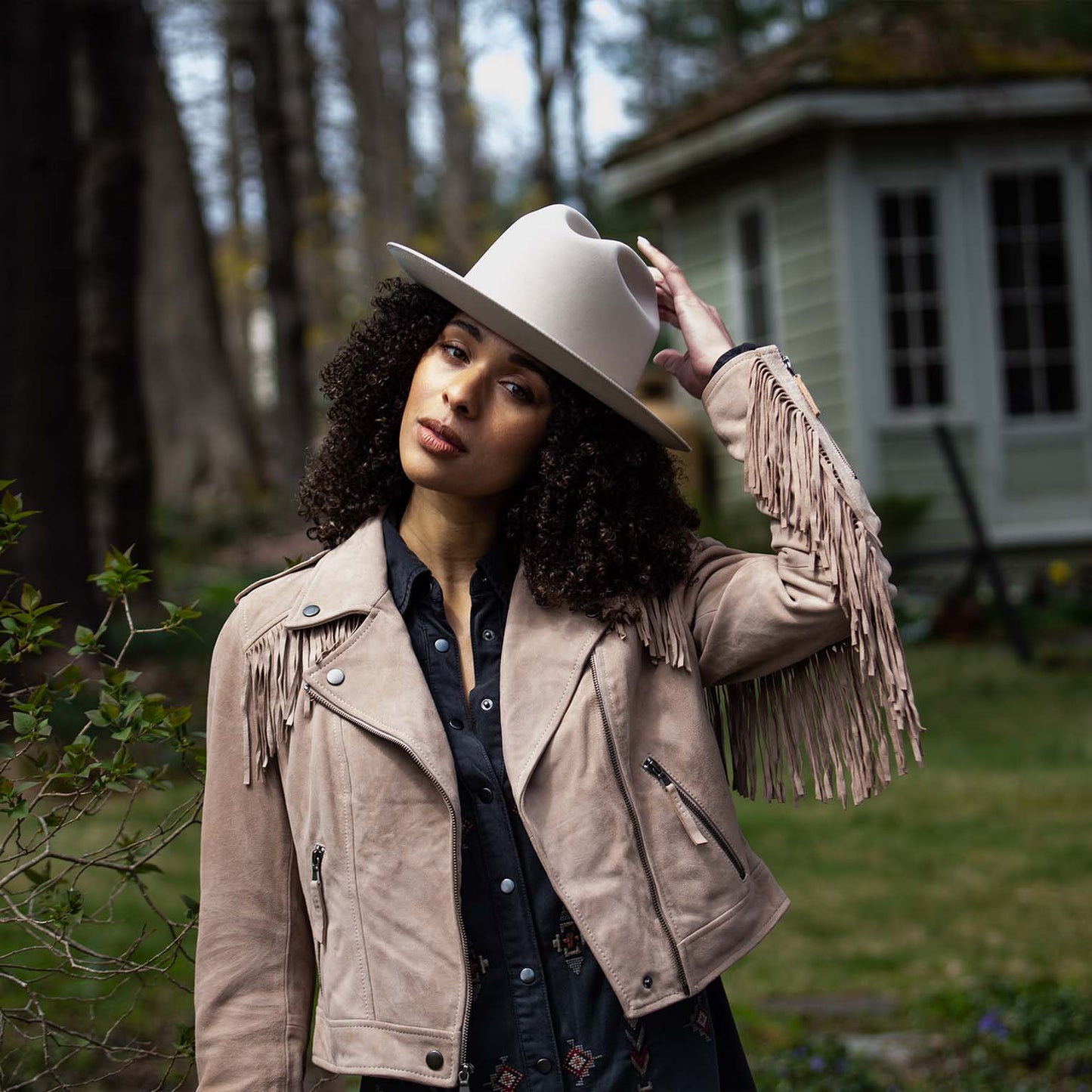 Premium Suede Moto Jacket | Stetson Tan