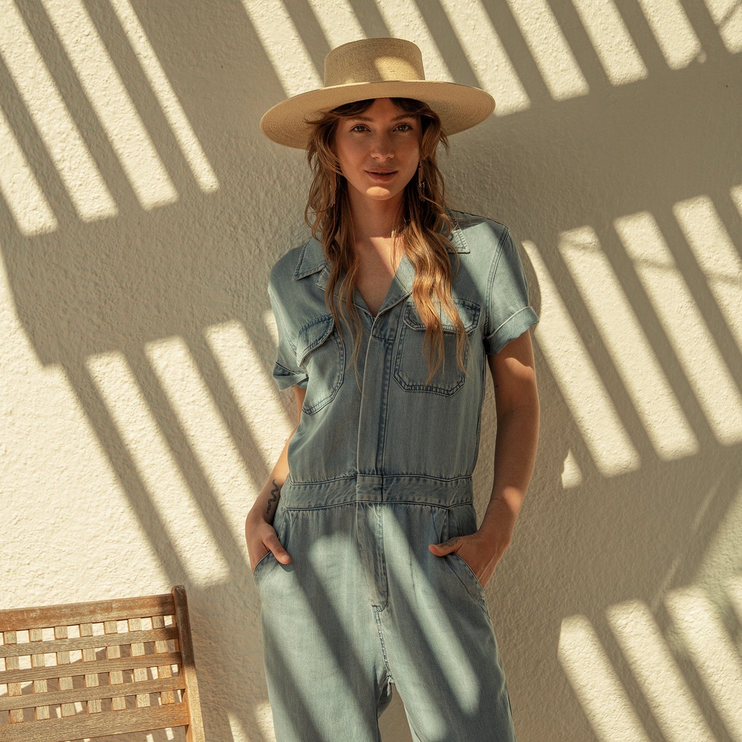Notch Collar Jumpsuit | Stetson Blue