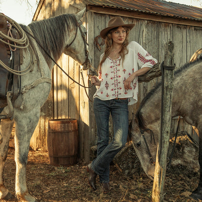 Dobby Peasant Blouse | Stetson White