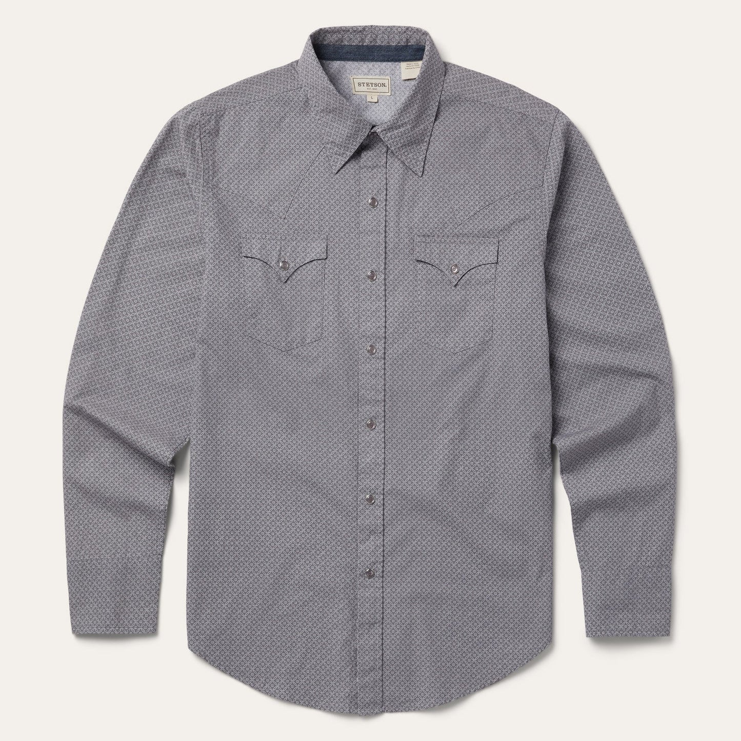 Diamond Print Western Shirt | Stetson Grey
