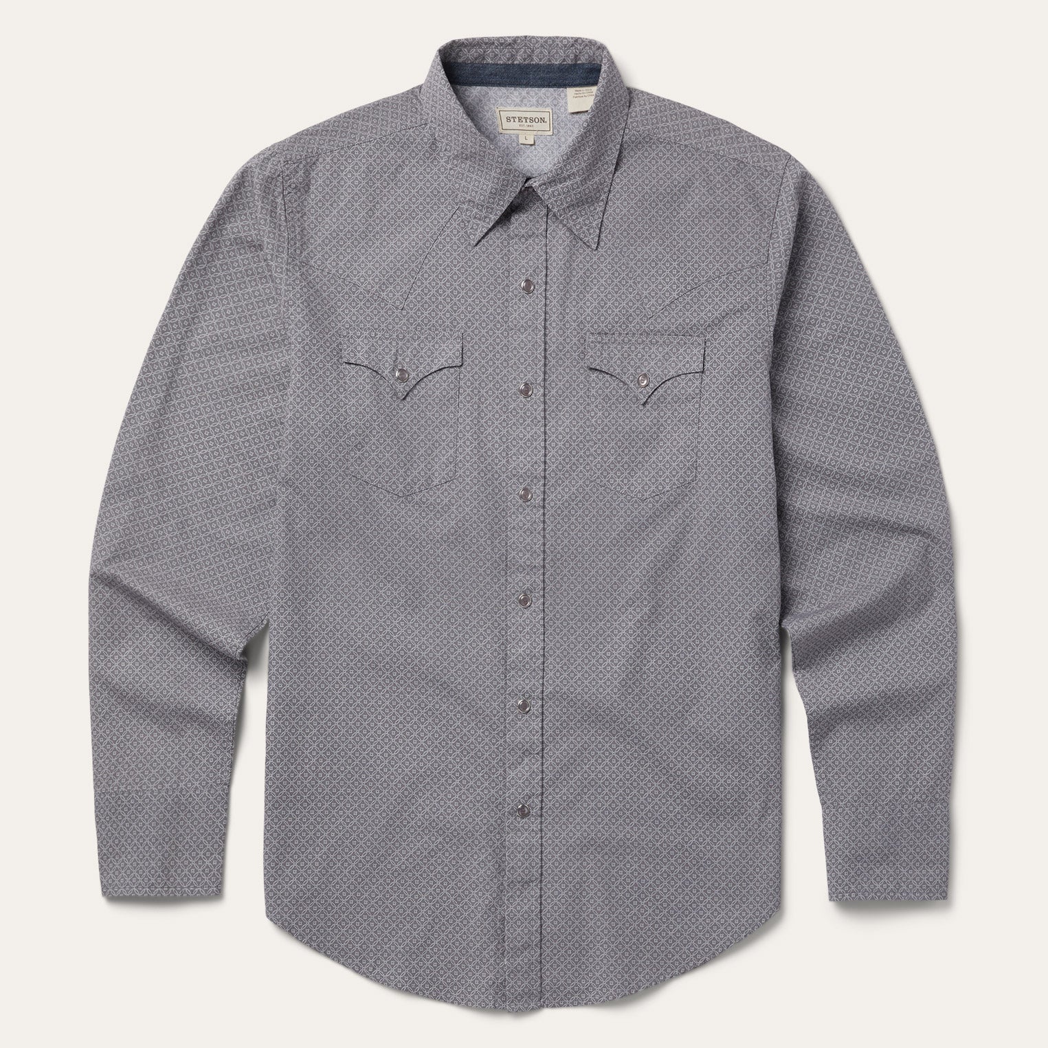 Diamond Print Western Shirt | Stetson Grey