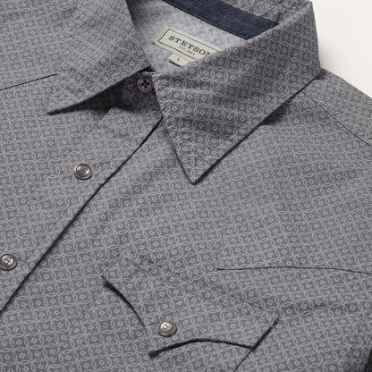 Diamond Print Western Shirt | Stetson Grey