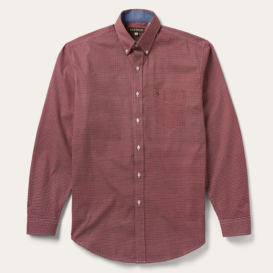 Micro Print Button-Front Shirt | Stetson Red