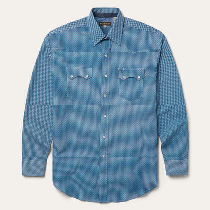 Micro Print Western Shirt | Stetson Blue