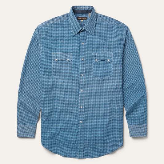 Micro Print Western Shirt | Stetson Blue