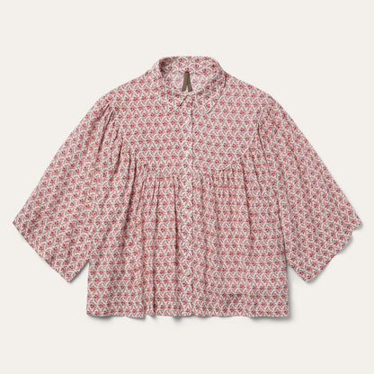 Short-Sleeved Cottage Floral Blouse | Stetson Red