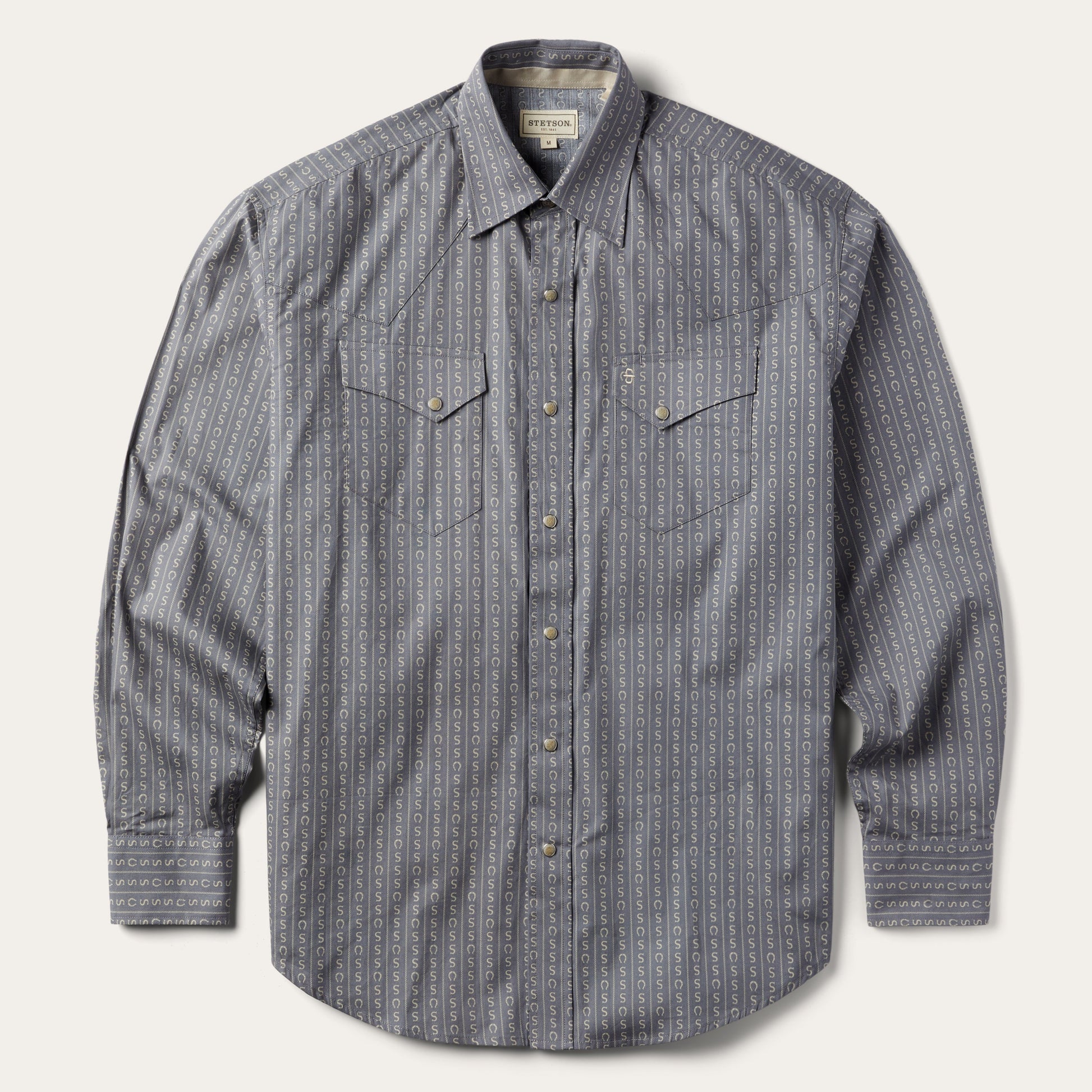 Horseshoe Stripe Print Shirt | Stetson Grey