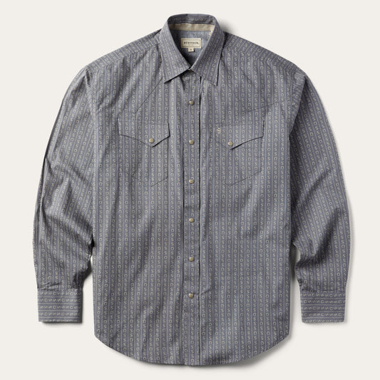 Horseshoe Stripe Print Shirt | Stetson Grey
