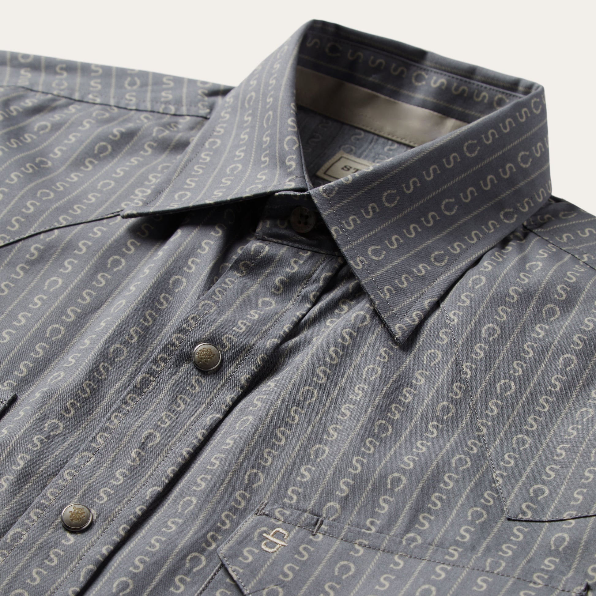 Horseshoe Stripe Print Shirt | Stetson Grey