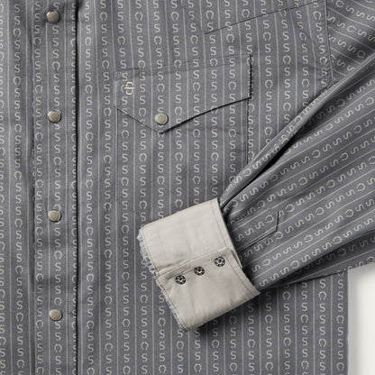 Horseshoe Stripe Print Shirt | Stetson Grey