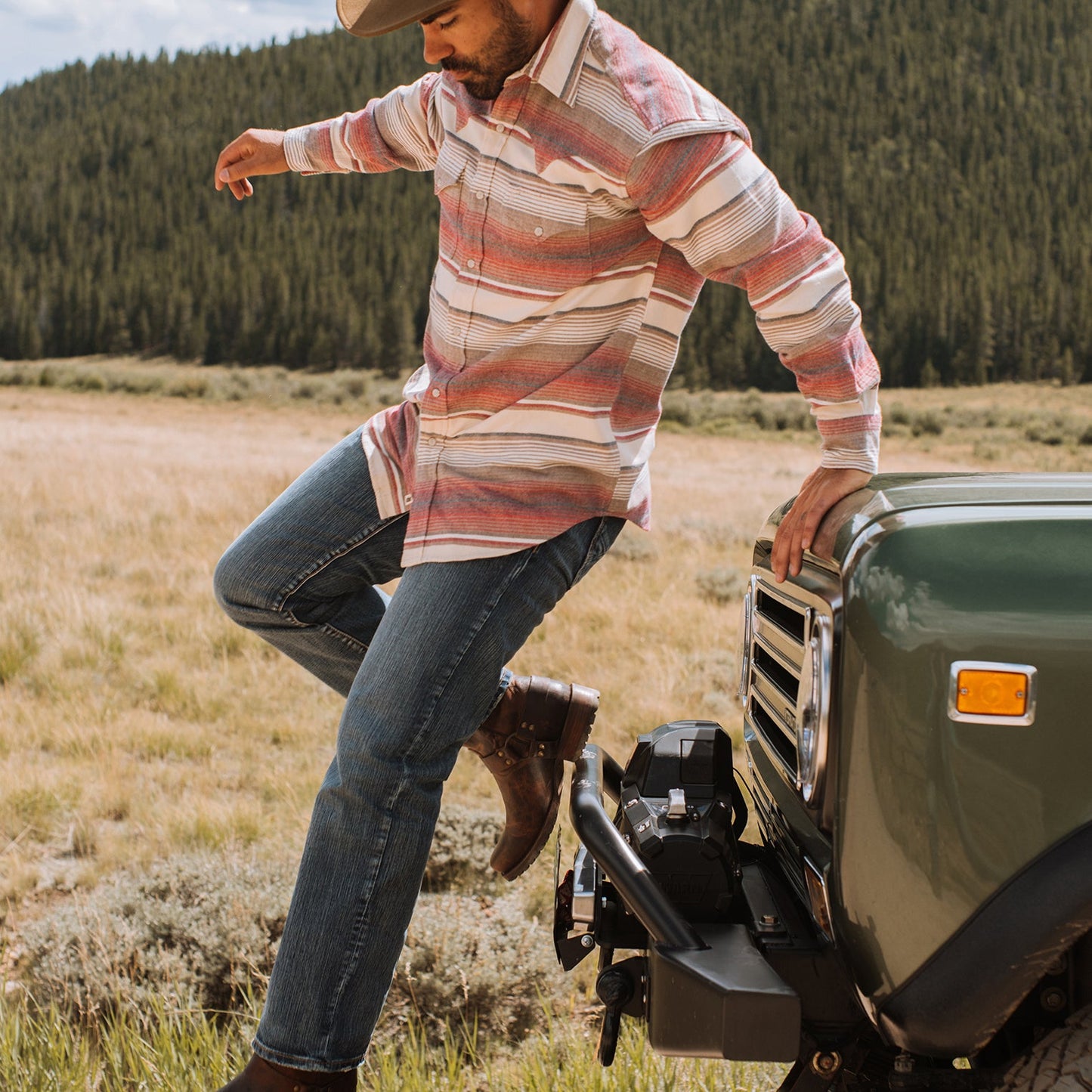 Brushed Twill Striped Shirt | Stetson Red
