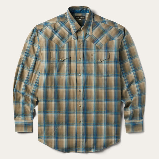 Khaki Ombre Plaid Shirt | Stetson Brown