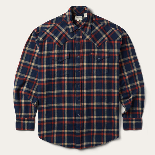 Brushed Twill Plaid Shirt | Stetson Blue