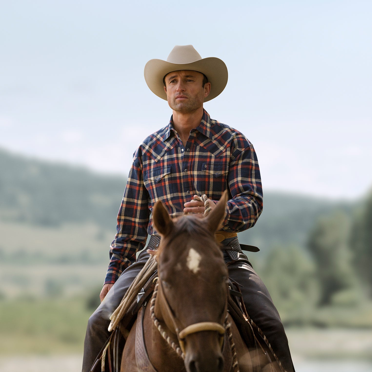 Brushed Twill Plaid Shirt | Stetson Blue