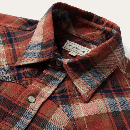 Brushed Twill Plaid Shirt | Stetson Orange
