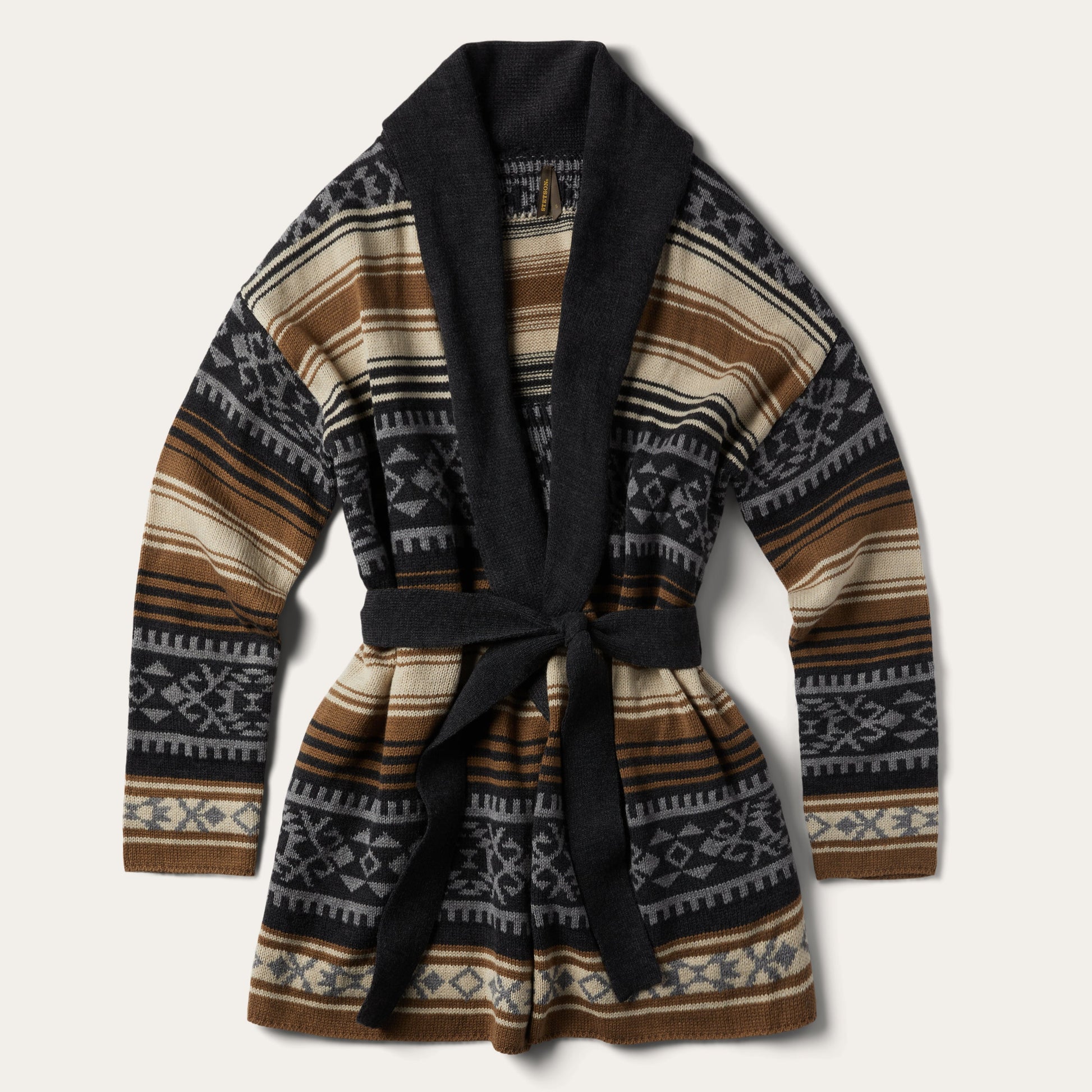 Brown Serape Belted Cardigan | Stetson Brown