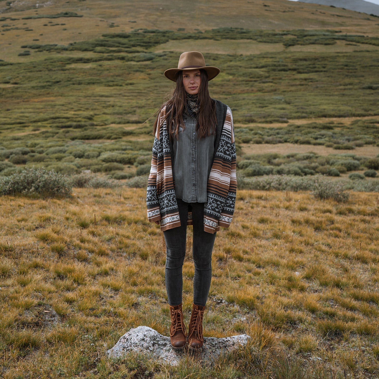 Brown Serape Belted Cardigan | Stetson Brown