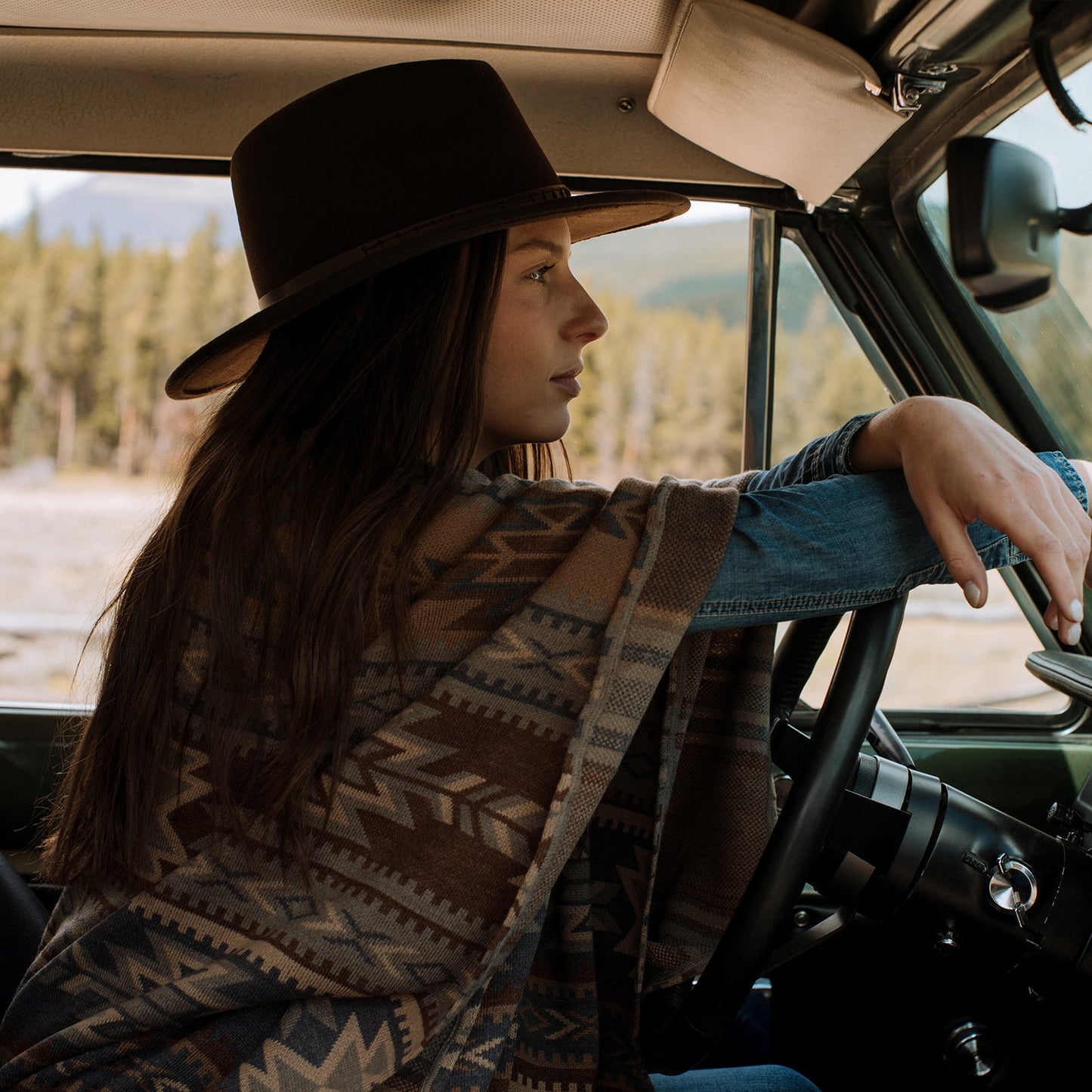 Aztec Print Sweater Poncho | Stetson Multi