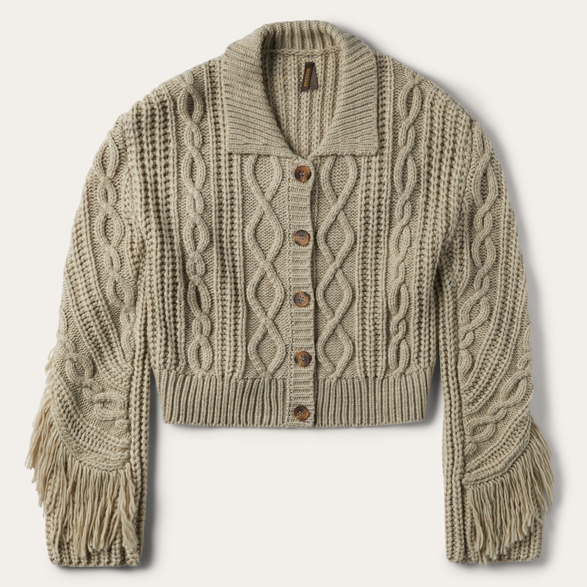 Cream Fringed Cardigan | Stetson Tan