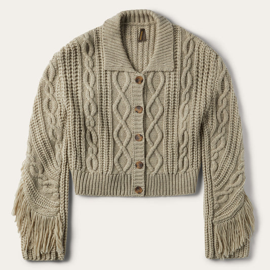 Cream Fringed Cardigan | Stetson Tan