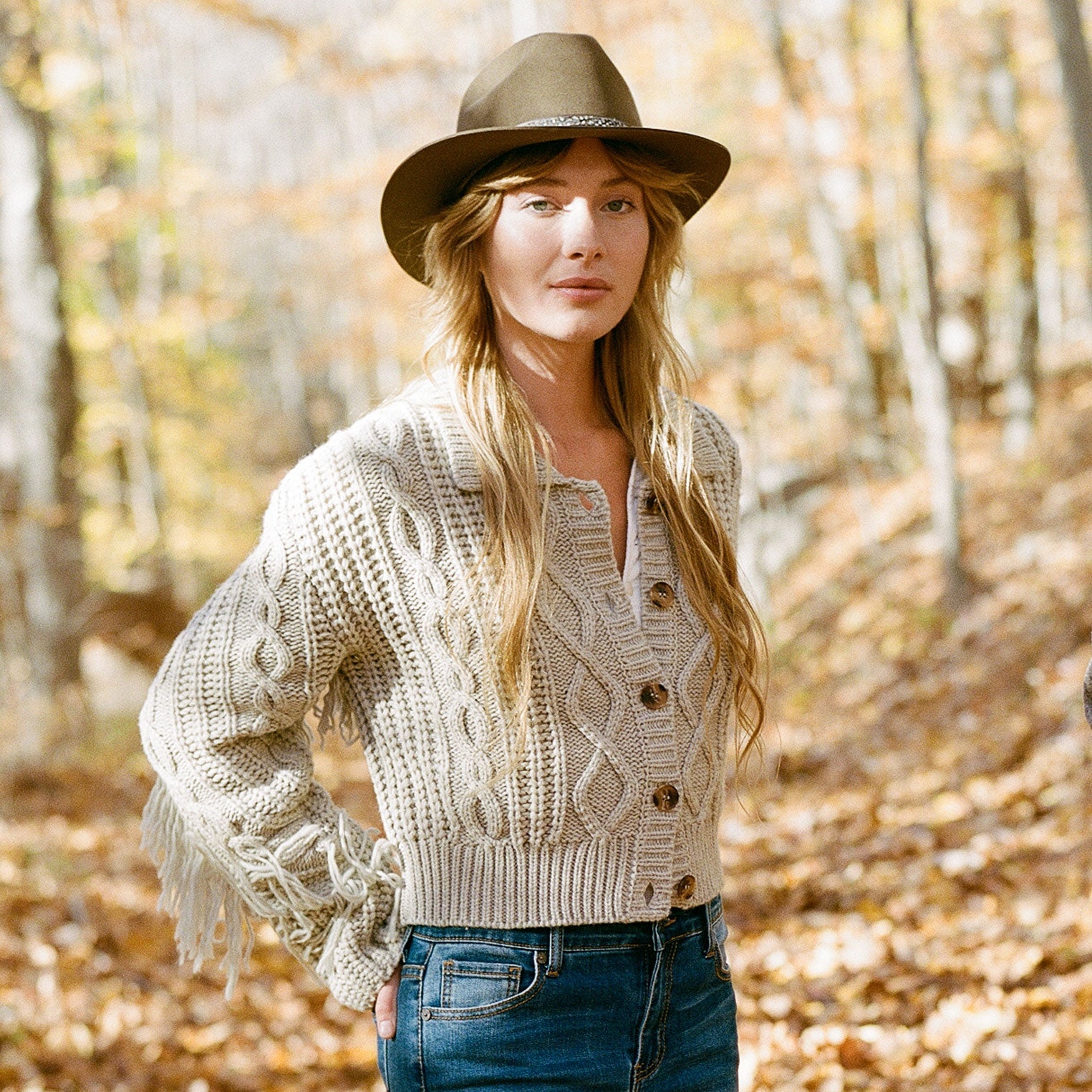 Cream Fringed Cardigan | Stetson Tan