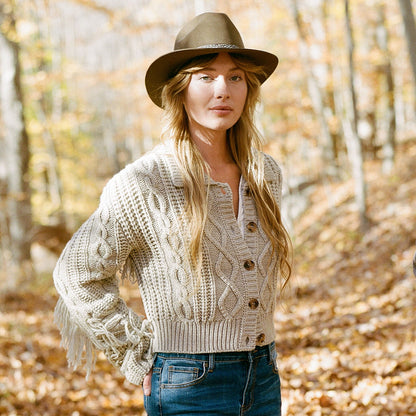 Cream Fringed Cardigan | Stetson Tan