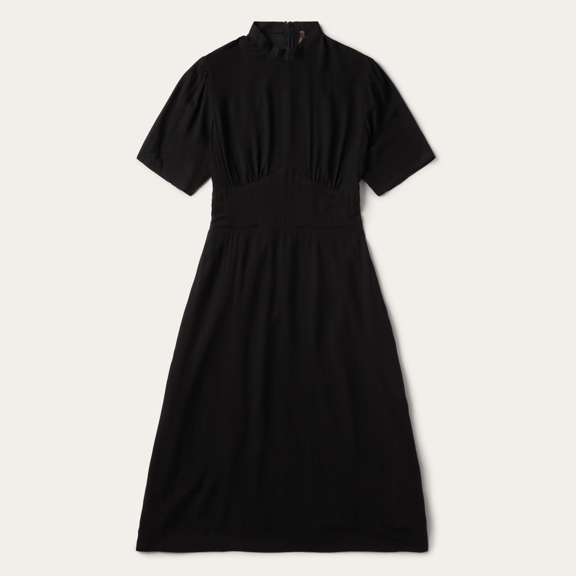 Black Herringbone Twill Midi Dress | Stetson Black