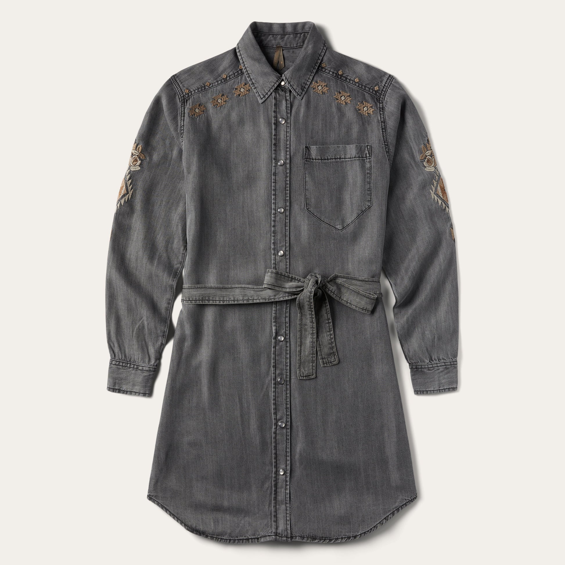 Embroidered Snap Front Shirt Dress | Stetson Black
