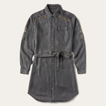 Embroidered Snap Front Shirt Dress | Stetson Black
