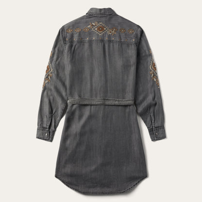 Embroidered Snap Front Shirt Dress | Stetson Black
