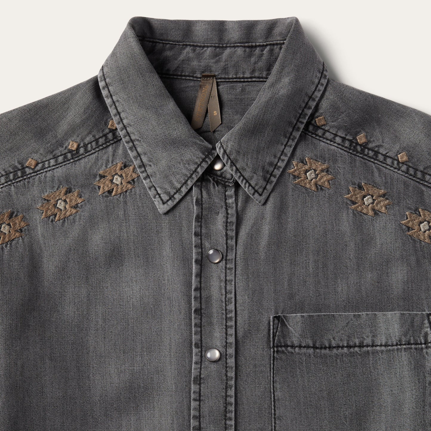 Embroidered Snap Front Shirt Dress | Stetson Black