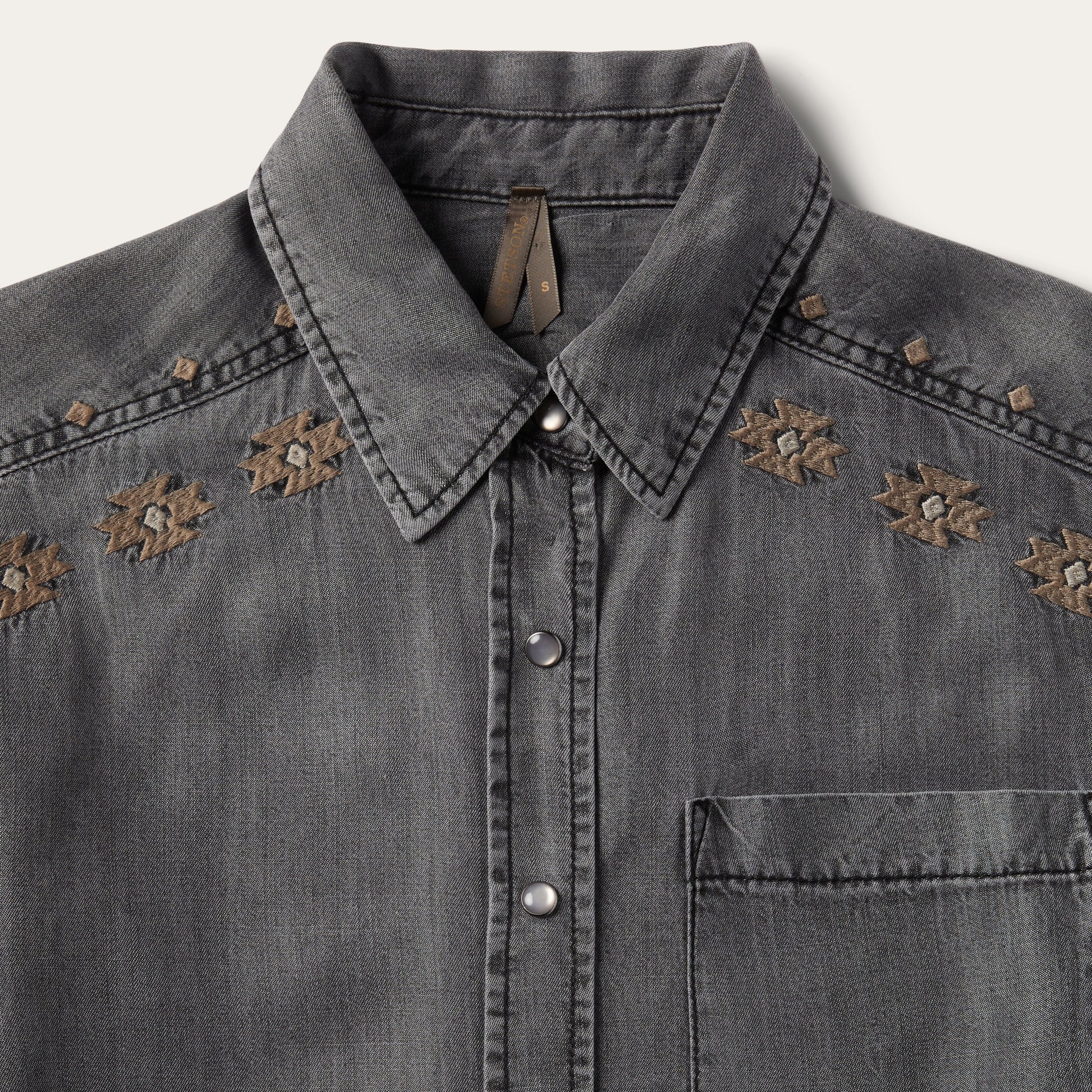 Embroidered Snap Front Shirt Dress | Stetson Black