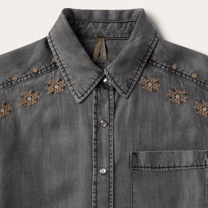 Embroidered Snap Front Shirt Dress | Stetson Black