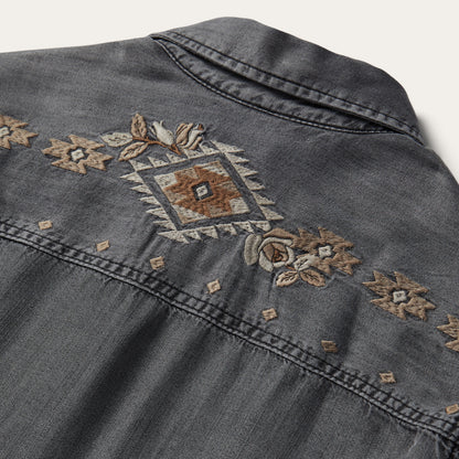Embroidered Snap Front Shirt Dress | Stetson Black