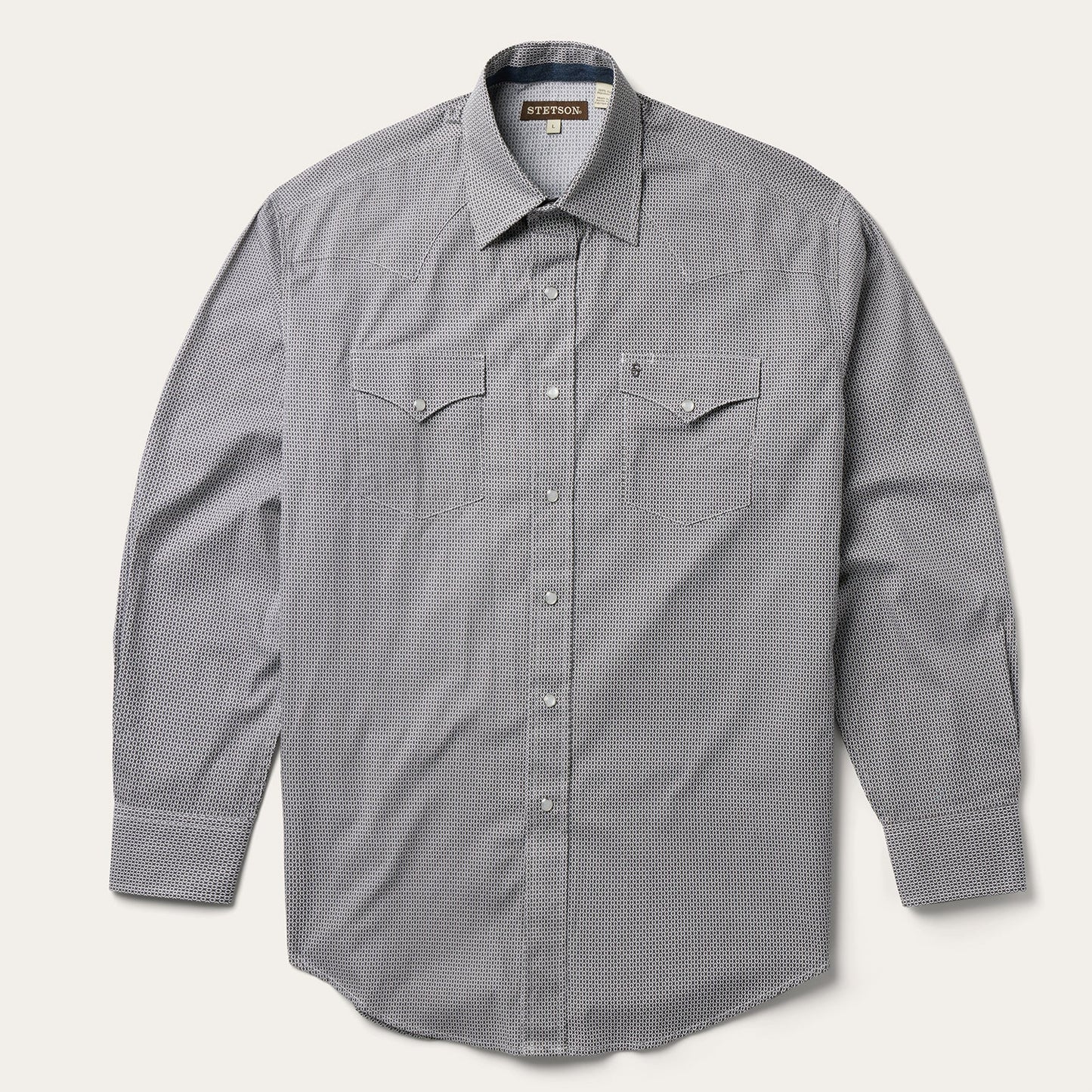 Grey Geo Print Western Shirt | Stetson Grey