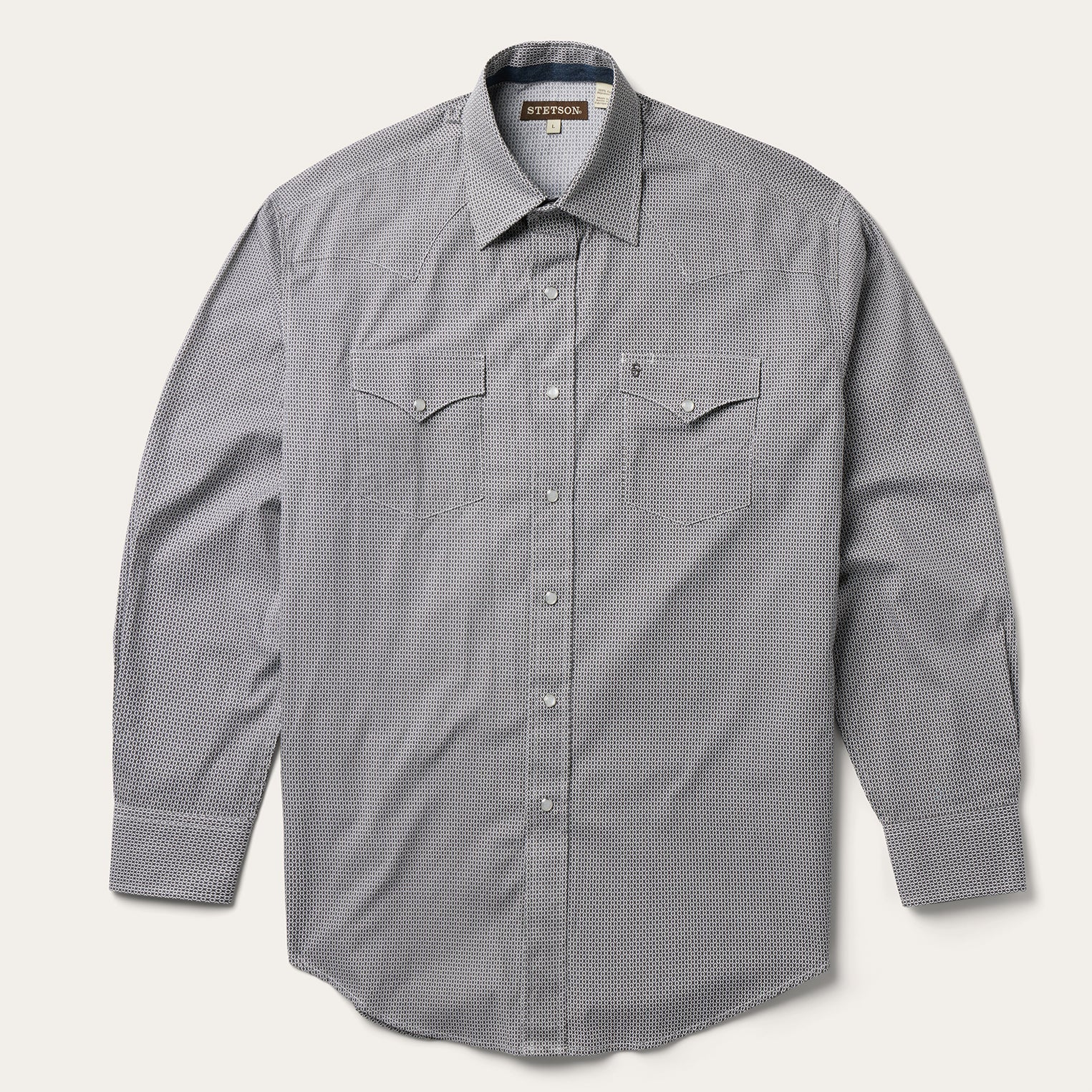 Grey Geo Print Western Shirt | Stetson Grey
