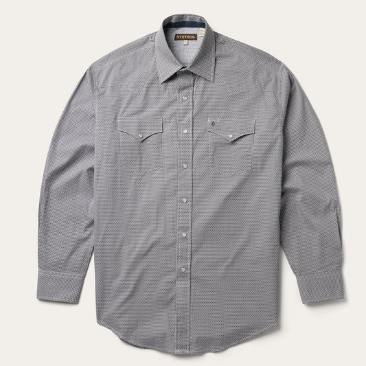 Grey Geo Print Western Shirt | Stetson Grey