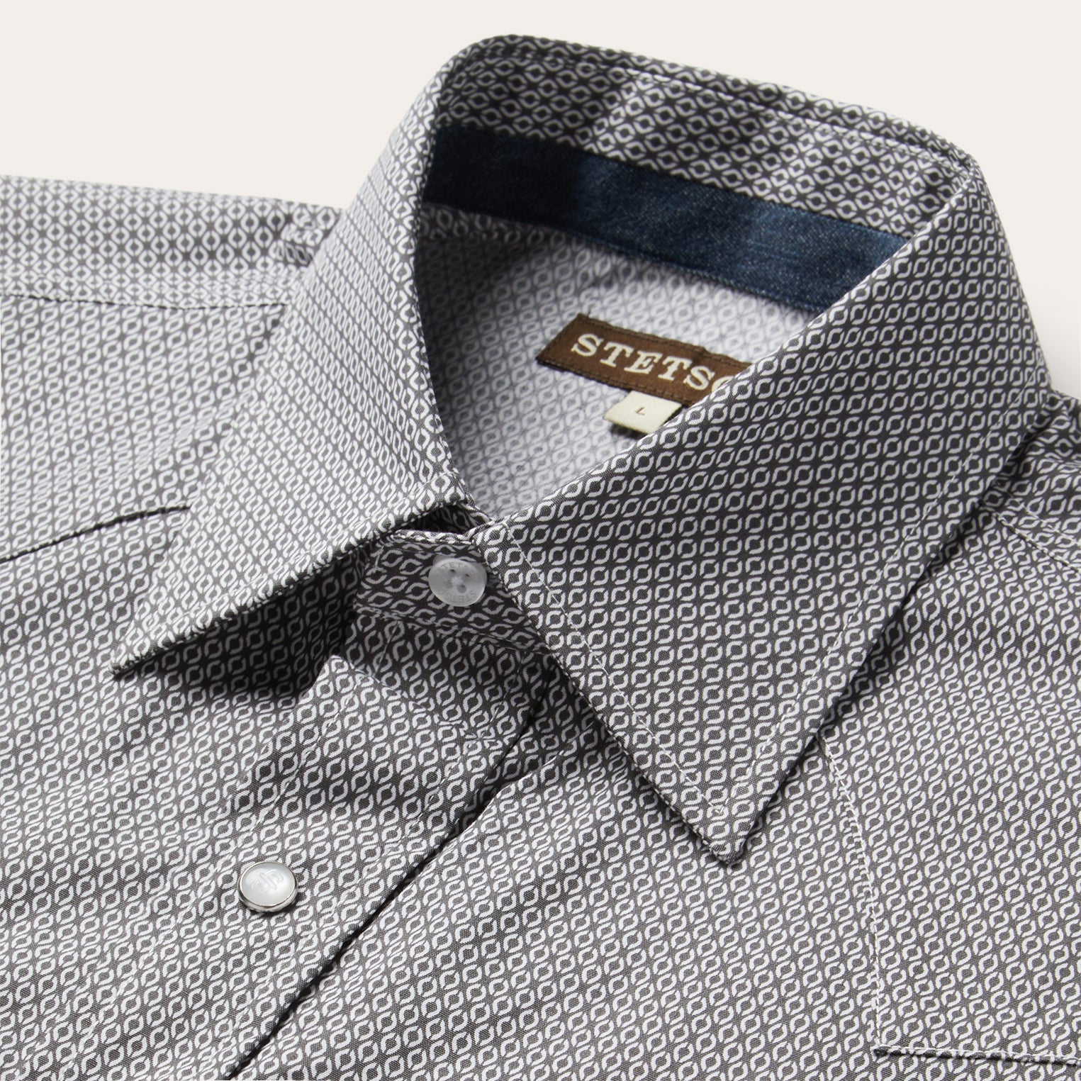 Grey Geo Print Western Shirt | Stetson Grey