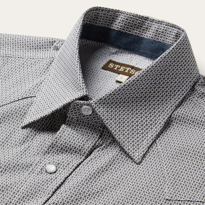 Grey Geo Print Western Shirt | Stetson Grey