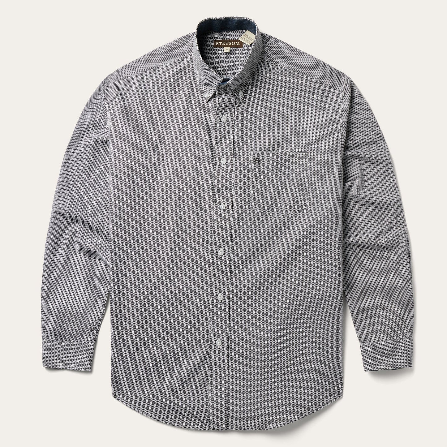 Grey Geo Print Button Front Shirt | Stetson Grey