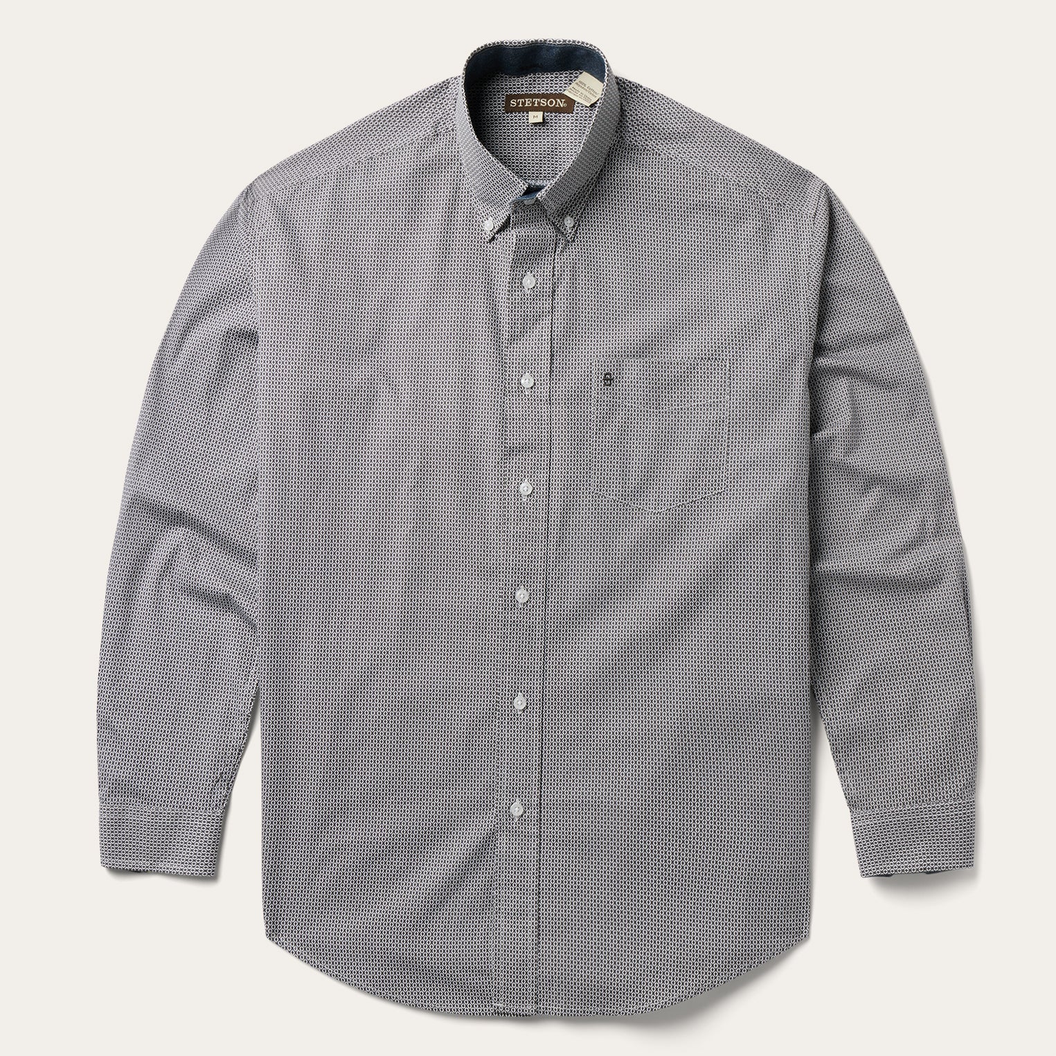 Grey Geo Print Button Front Shirt | Stetson Grey