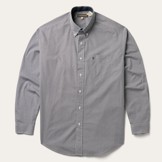 Grey Geo Print Button Front Shirt | Stetson Grey
